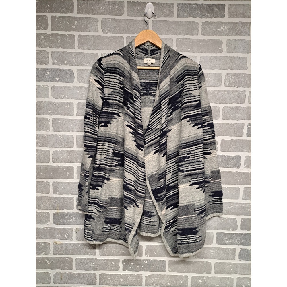Lucky Brand Grey Aztec Geometric Shawl Collar Open Front Cardigan Size Small‎